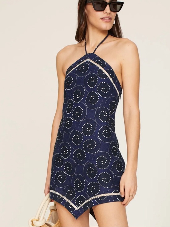 STAUD Dresses & Skirts - Staud Megan Halter Mini Dress (Navy/Whirlpool)
